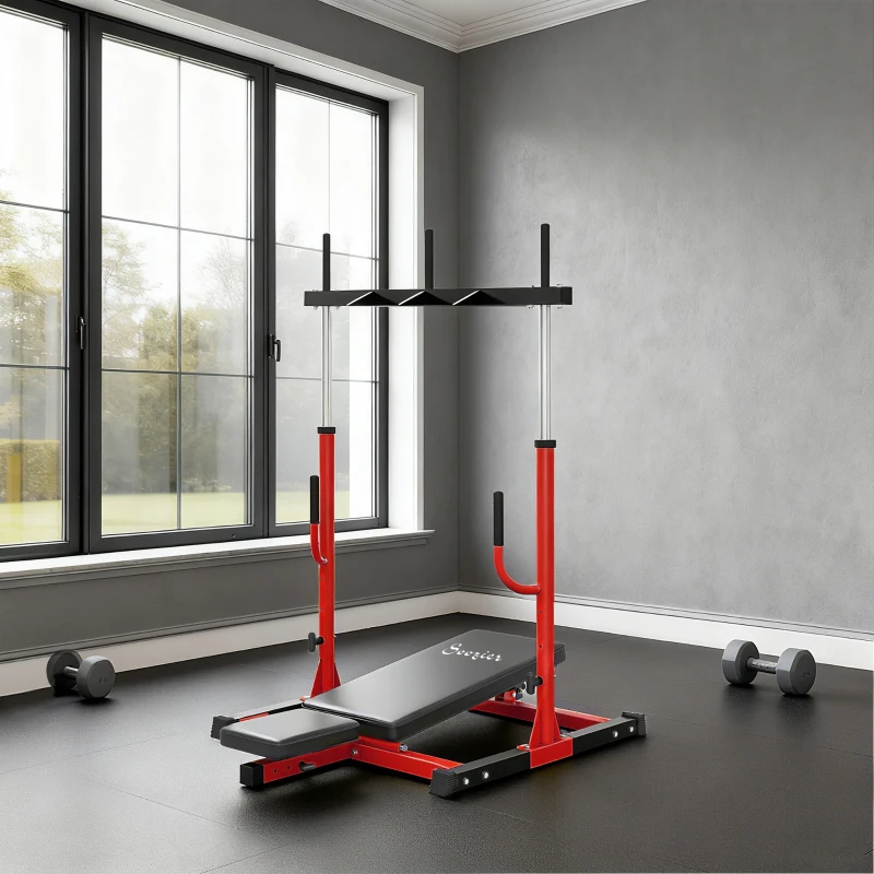 Soozier Vertical Leg Press Machine with Adjustable Leg, Back, and Head Positions, 1" Standard Plate Compatible, Red