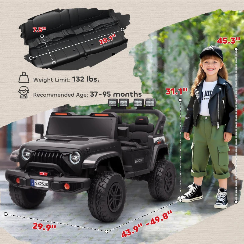 Qaba Ride on Truck Car with 2-Seater, 24V Electric Car with 4 Motors, Remote Control, Spring Suspension for 3-8 Years, Black