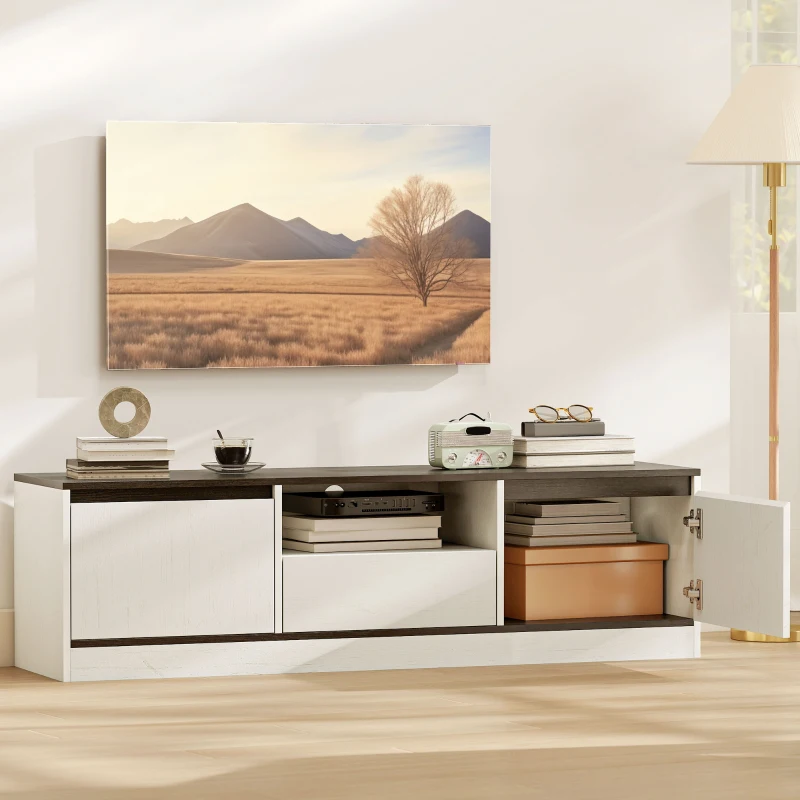 HOMCOM TV Stand for 55-60 Inch TV,  Entertainment Center w/ Cabinets, Shelf, Drawer and Cable Management for Living Room, White