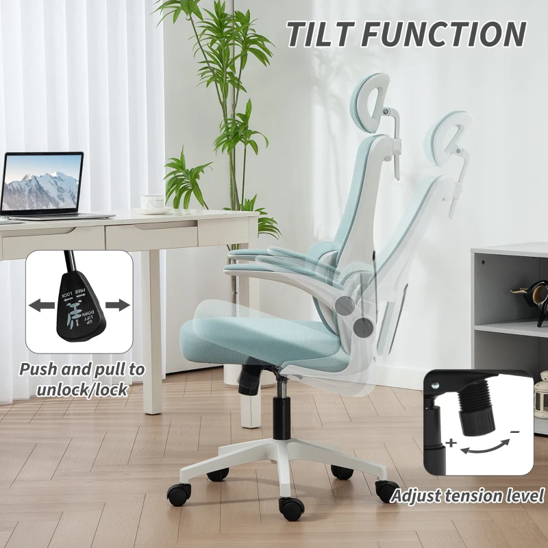 Vinsetto High Back Office Chair, Mesh Computer Chair with Rotatable Headrest, Lumbar Back Support, Adjustable Height, Light Blue