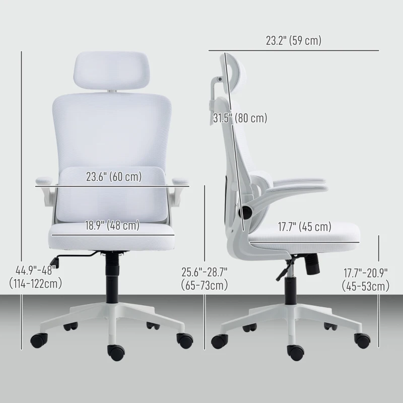 Vinsetto High Back Office Chair, Mesh Computer Chair with Rotatable Headrest, Lumbar Back Support, Adjustable Height, Cream White