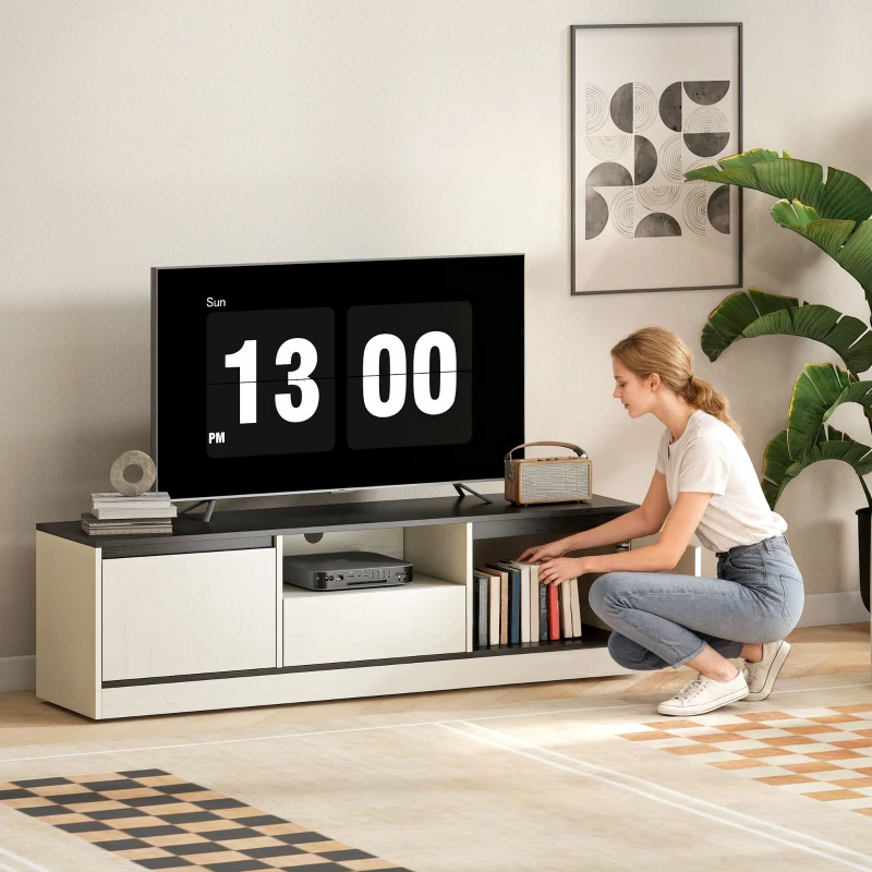 HOMCOM TV Stand for 55-60 Inch TV,  Entertainment Center w/ Cabinets, Shelf, Drawer and Cable Management for Living Room, White