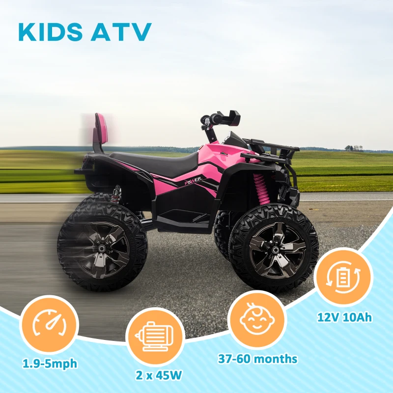 Aosom 12V 4 Wheeler Kids ATV with Music, Headlights for 37-60 Months Boys and Girls, Pink