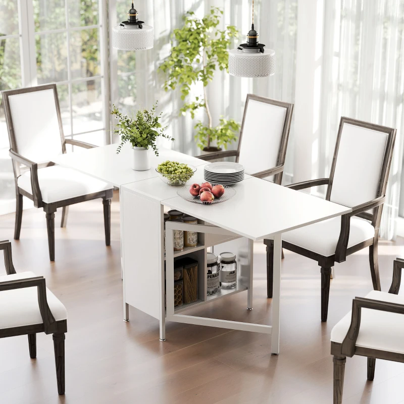 HOMCOM Multi-use Foldable Table with Hideaway Shelves, Drop Leaf Table for Kitchen, Dining, Study and Office, Brown