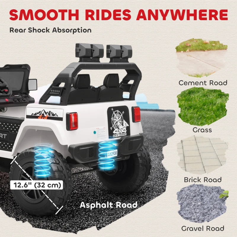Qaba Ride on Truck Car with 2-Seater, 24V Electric Car with 4 Motors, Remote Control, Spring Suspension for 3-8 Years, White