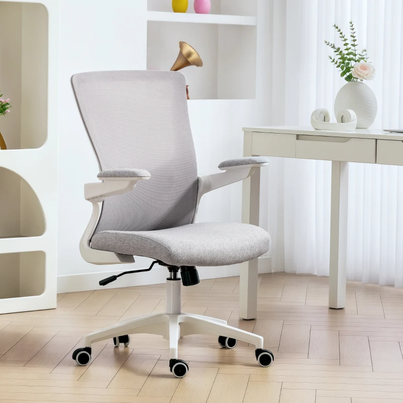 HOMCOM Ergonomic Office Chair, Swivel Desk Chair with Adjustable Lumbar Support and Height, Flip-up Armrests, Wheels, Grey