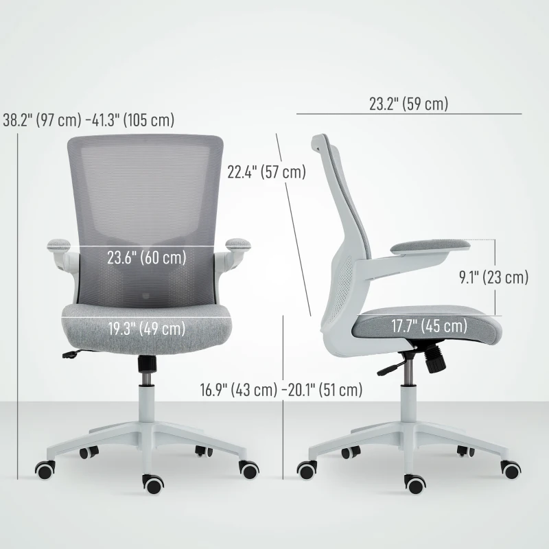 HOMCOM Ergonomic Office Chair, Swivel Desk Chair with Adjustable Lumbar Support and Height, Flip-up Armrests, Wheels, Grey