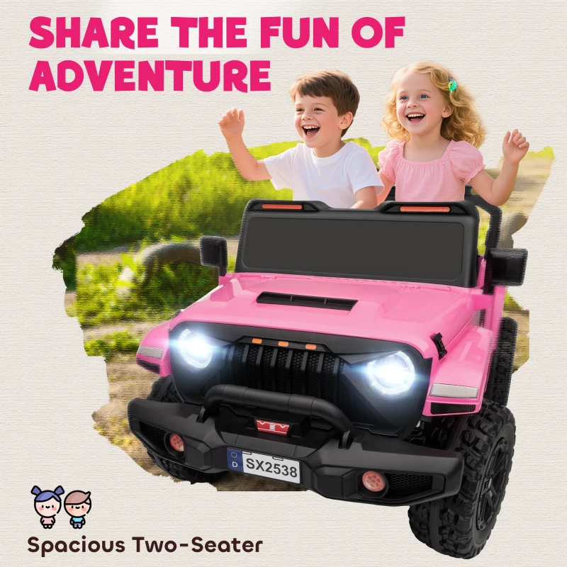 Qaba Ride on Truck Car with 2-Seater, 24V Electric Car with 4 Motors, Remote Control, Spring Suspension for 3-8 Years, Pink