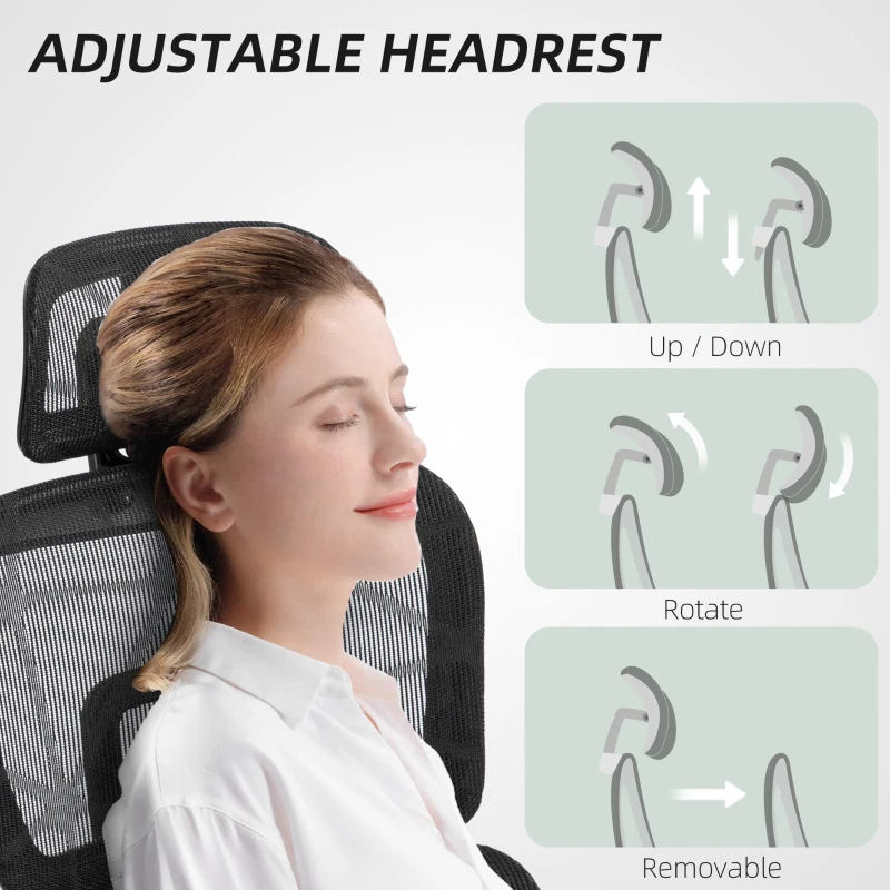 HOMCOM Mesh Office Chair with 3D Armrest, High Back Desk Chair with Lumbar Support, 135° Reclining, Adjustable Headrest, Black