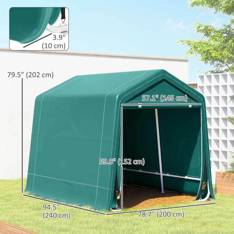 Outsunny 7.9' x 6.6' Garden Storage Tent, Patio Storage Shelter w/ Metal Frame and Double Zipper Doors, Green