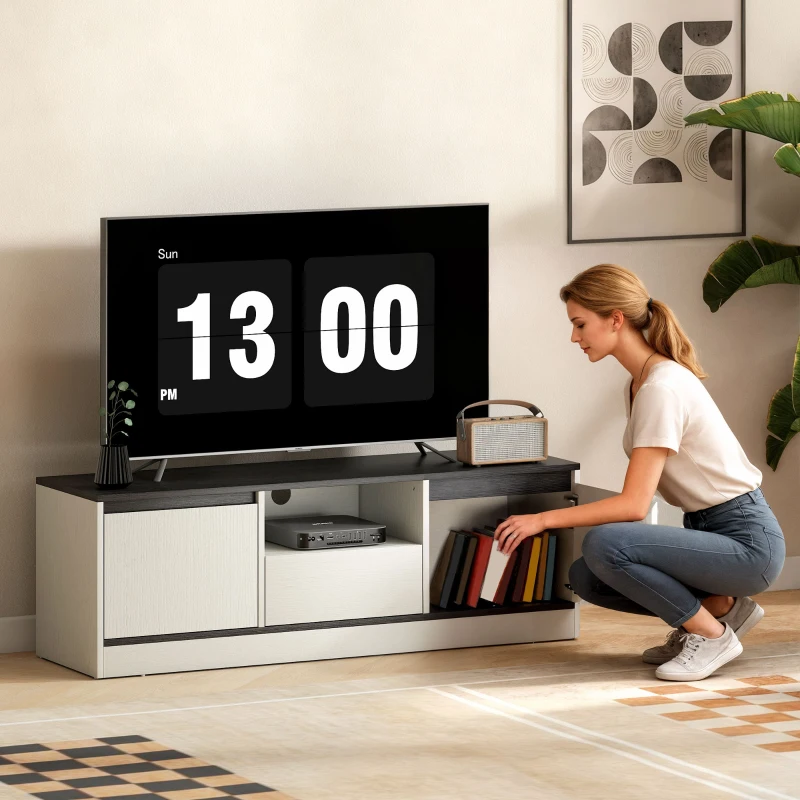 HOMCOM TV Stand for 43-55 Inch TV,  Entertainment Center w/ Cabinets, Shelf, Drawer and Cable Management for Living Room, White