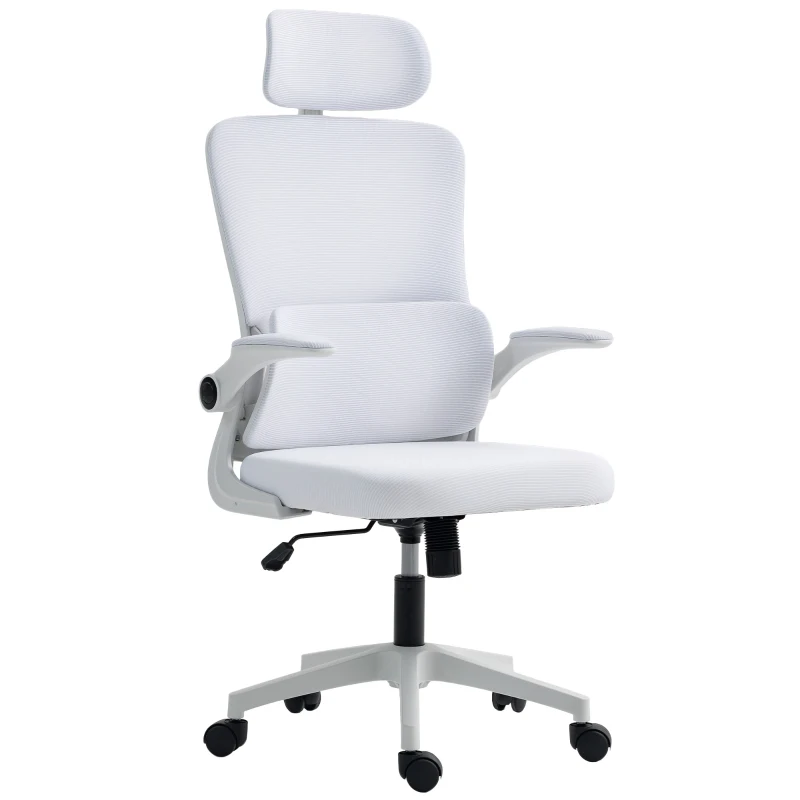 Vinsetto High Back Office Chair, Mesh Computer Chair with Rotatable Headrest, Lumbar Back Support, Adjustable Height, Cream White