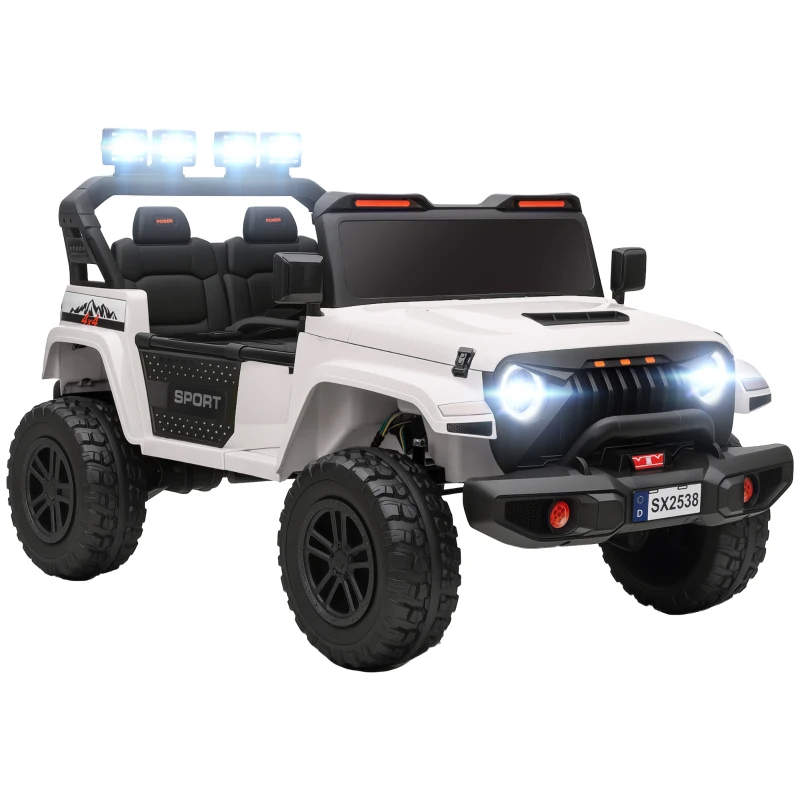 Qaba Ride on Truck Car with 2-Seater, 24V Electric Car with 4 Motors, Remote Control, Spring Suspension for 3-8 Years, White