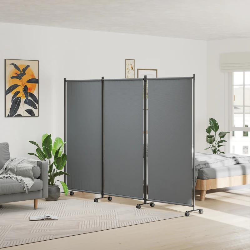 Outsunny Folding Room Divider with Castor Wheels, Rolling Privacy Screen for Home Office Bedroom, 6ft Tall