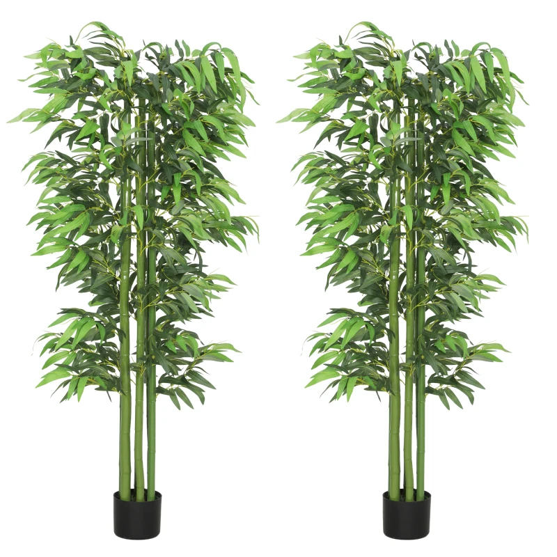 Outsunny 6FT Artificial Bamboo Trees Set of 2, Fake Plants with Nursery Pot for Indoor Decor