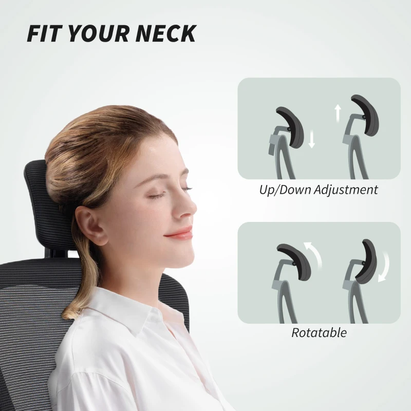 HOMCOM Ergonomic Office Chair, Mesh Desk Chair with Adjustable Headrest, Lumbar Support and Height, Flip-Up Armrests, Black