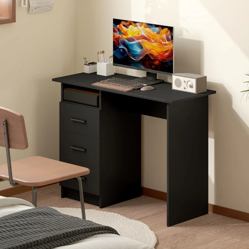 HOMCOM Computer Desk with Storage, 39" Home Office Desk with 3 Drawers nad Open Shelf, Writing Table for Bedroom, Black