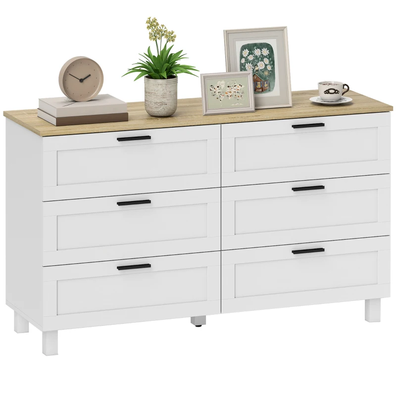 HOMCOM 47" Wide Chest of Drawers, Modern Dresser with 6 Drawers and Wood Legs for Bedroom, Living Room, Entryway, White