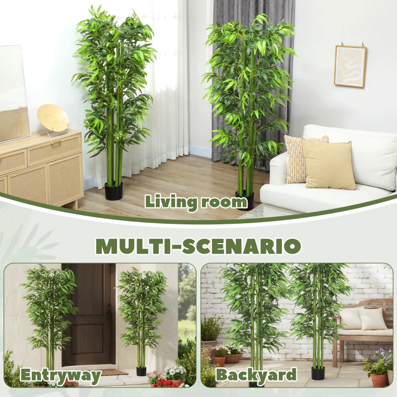 Outsunny 6FT Artificial Bamboo Trees Set of 2, Fake Plants with Nursery Pot for Indoor Decor