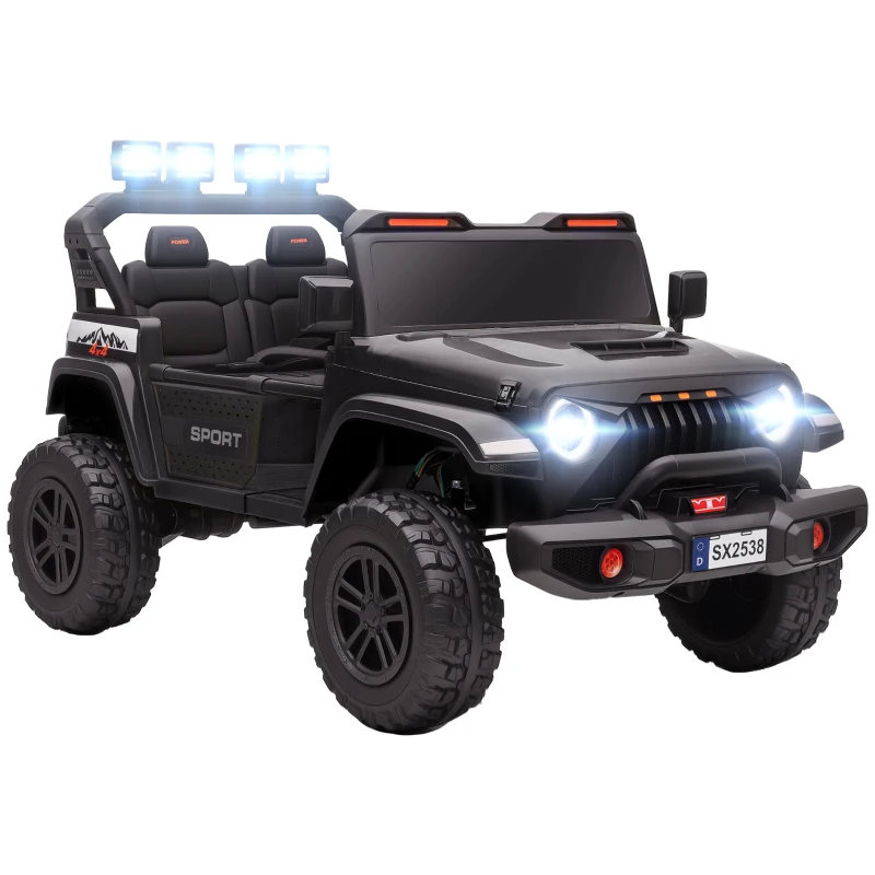 Qaba Ride on Truck Car with 2-Seater, 24V Electric Car with 4 Motors, Remote Control, Spring Suspension for 3-8 Years, Black
