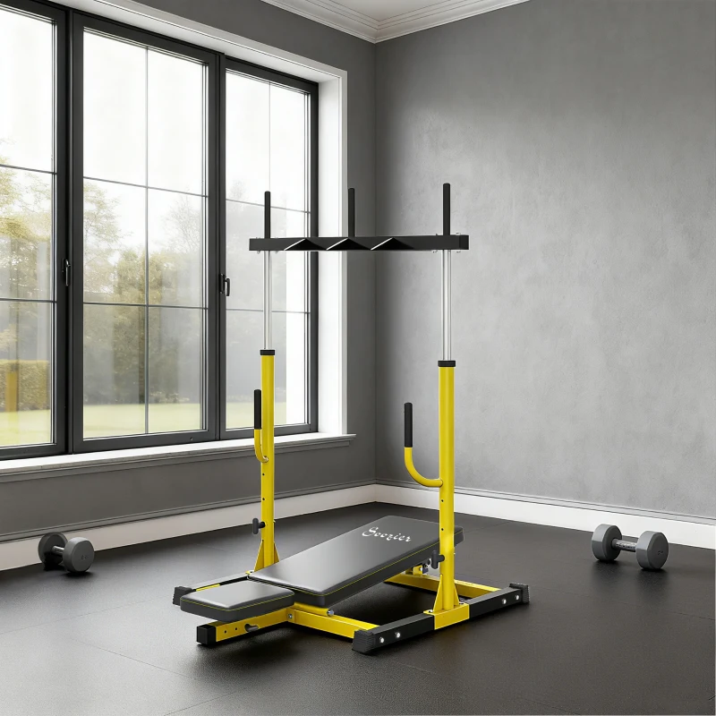 Soozier Vertical Leg Press Machine with Adjustable Leg, Back, and Head Positions, 1" Standard Plate Compatible, Yellow