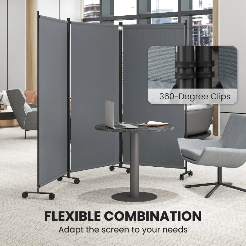 Outsunny Folding Room Divider with Castor Wheels, Rolling Privacy Screen for Home Office Bedroom, 6ft Tall