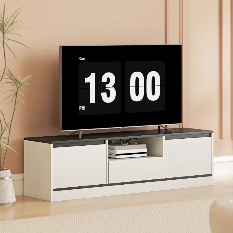 HOMCOM TV Stand for 55-60 Inch TV,  Entertainment Center w/ Cabinets, Shelf, Drawer and Cable Management for Living Room, White