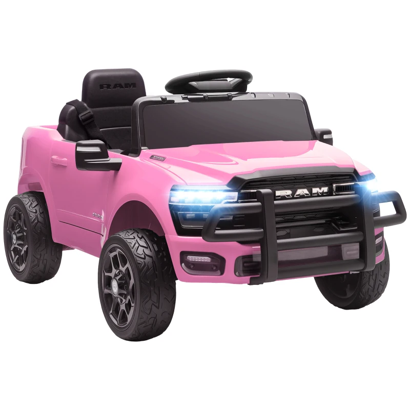 Qaba 12V Ride on Car, Licensed Dodge RAM 3500 Electric Vehicle with Remote Control, Suspension for 3-5 Years, Pink