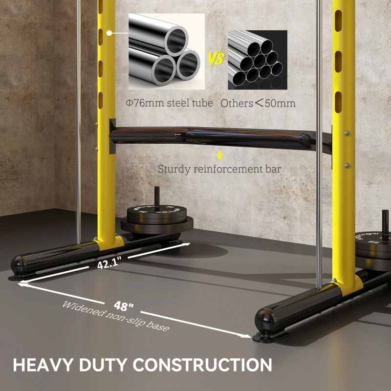 Soozier Squat Rack with Pull Up Bar and Barbell Bar Adjustable Bench Press Multi-Function Weight Lifting Half Rack, Yellow