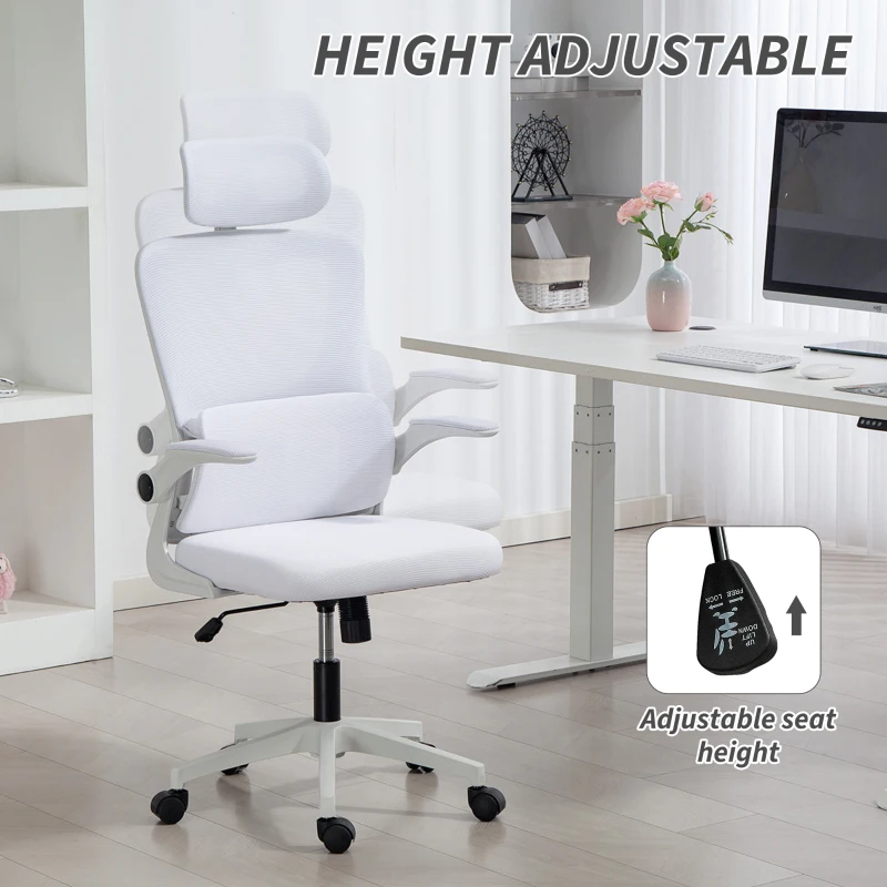 Vinsetto High Back Office Chair, Mesh Computer Chair with Rotatable Headrest, Lumbar Back Support, Adjustable Height, Cream White