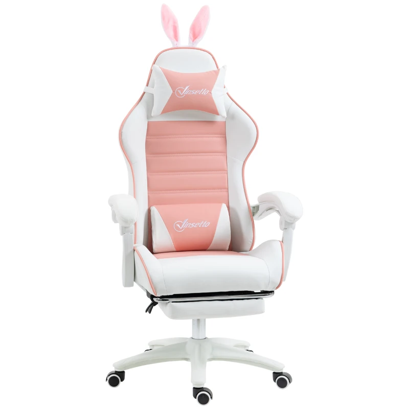 HOMCOM Cute Racing Gamer Chair, PU Leather Gaming Chair with Footrest, Headrest and Lumbar Support, Pink
