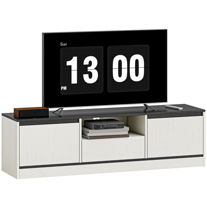 HOMCOM TV Stand for 55-60 Inch TV,  Entertainment Center w/ Cabinets, Shelf, Drawer and Cable Management for Living Room, White