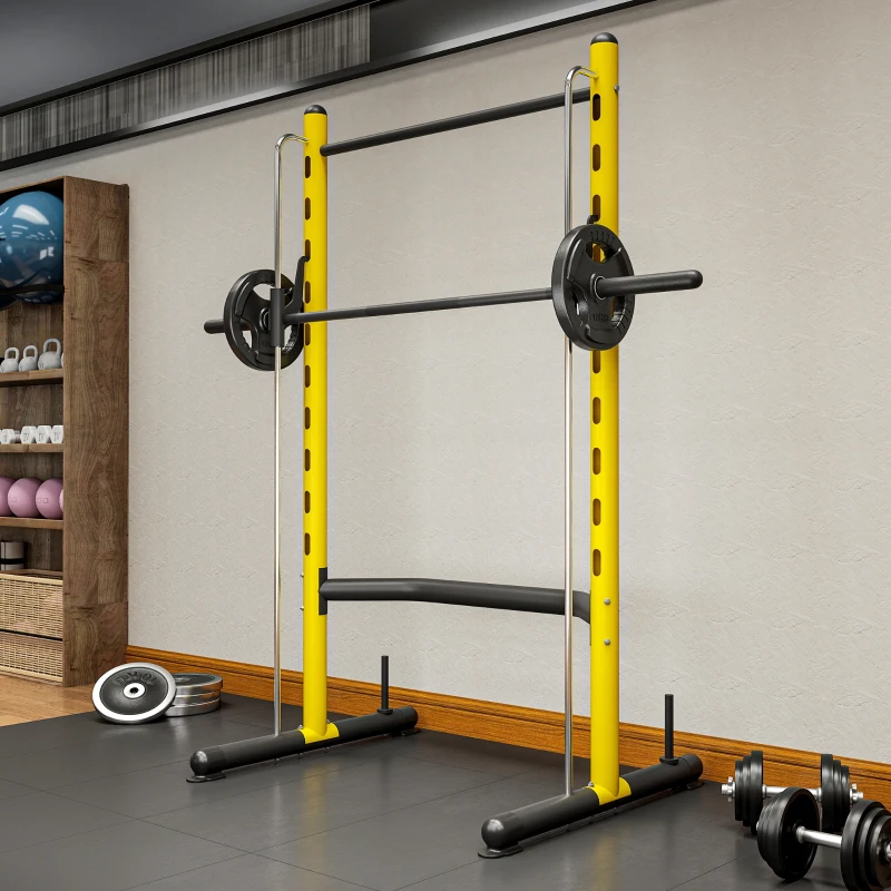 Soozier Squat Rack with Pull Up Bar and Barbell Bar Adjustable Bench Press Multi-Function Weight Lifting Half Rack, Yellow