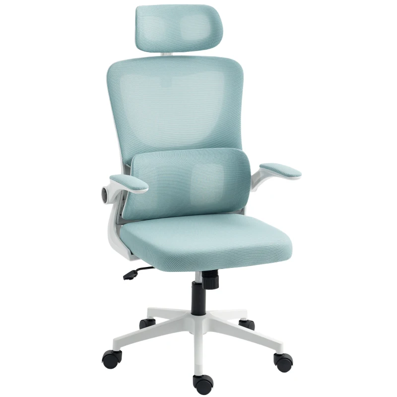 Vinsetto High Back Office Chair, Mesh Computer Chair with Rotatable Headrest, Lumbar Back Support, Adjustable Height, Light Blue