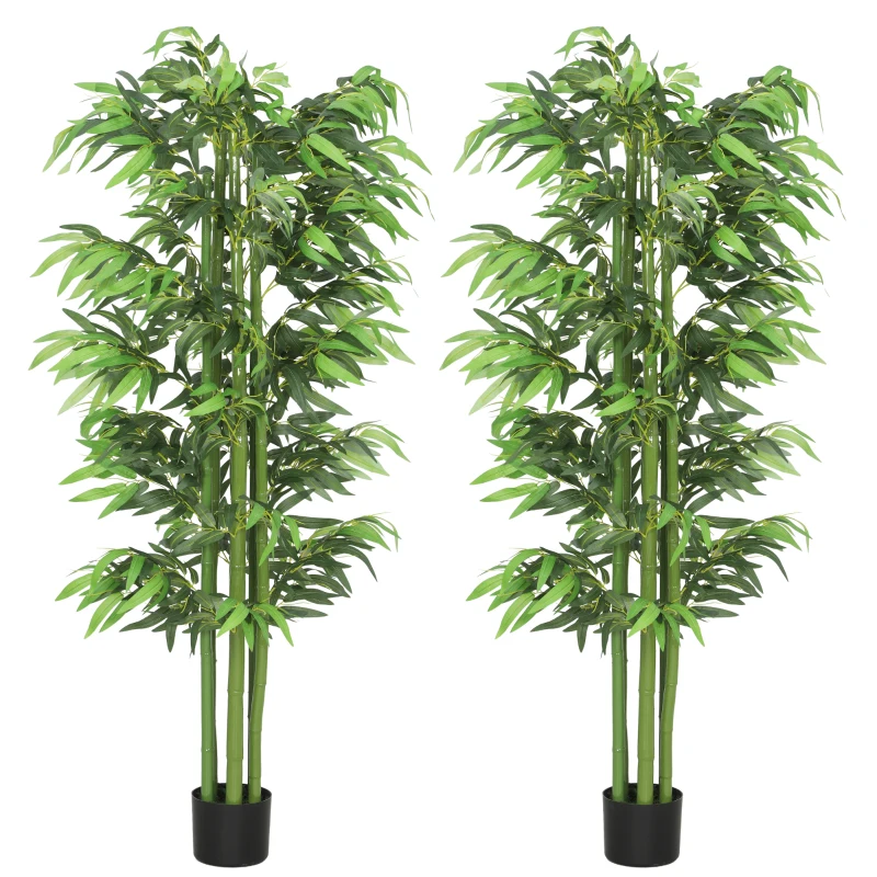 Outsunny 6FT Artificial Bamboo Trees Set of 2, Fake Plants with Nursery Pot for Indoor Decor