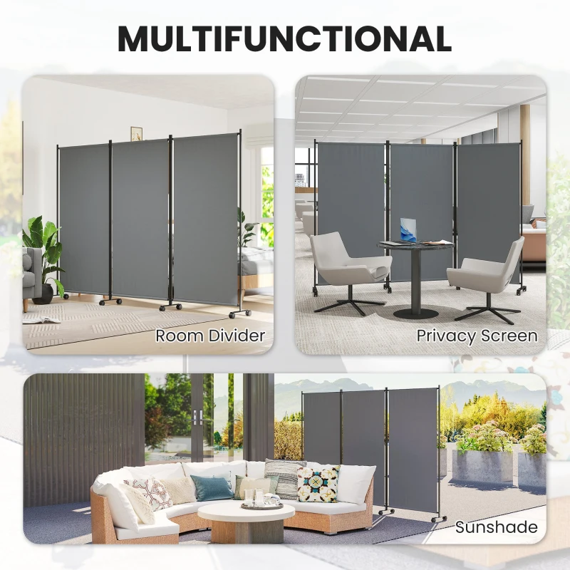 Outsunny Folding Room Divider with Castor Wheels, Rolling Privacy Screen for Home Office Bedroom, 6ft Tall