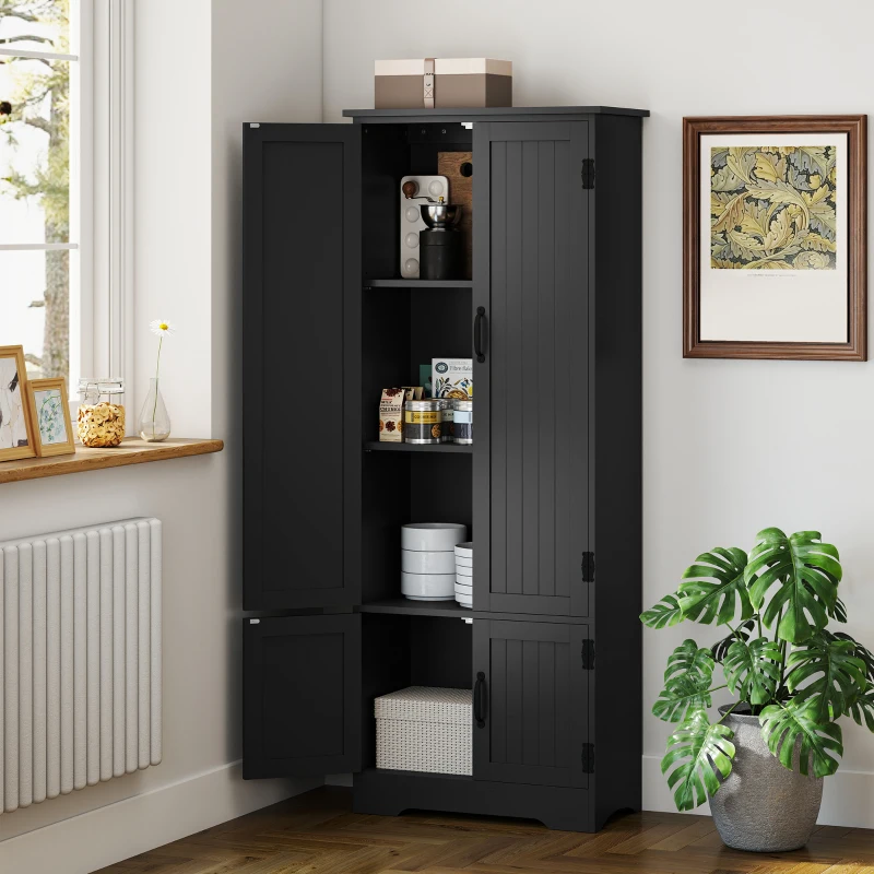 HOMCOM 60" 4-Door Storage Cabinet Multi-Storey Large Space Pantry with Adjustable Shelves Black