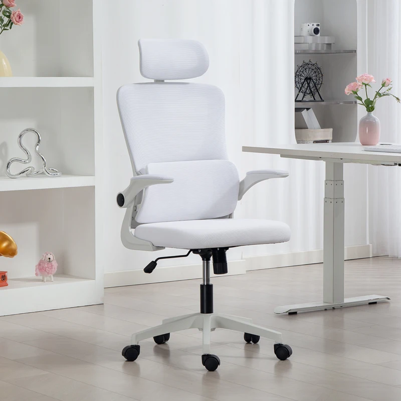 Vinsetto High Back Office Chair, Mesh Computer Chair with Rotatable Headrest, Lumbar Back Support, Adjustable Height, Cream White