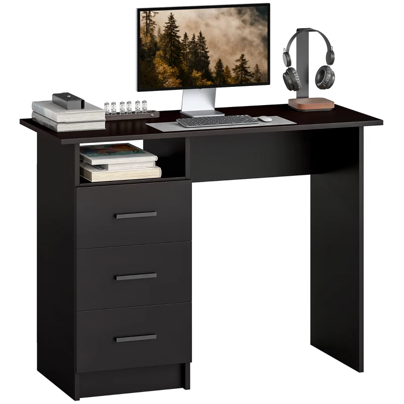 HOMCOM Computer Desk with Storage, 39" Home Office Desk with 3 Drawers nad Open Shelf, Writing Table for Bedroom, Black