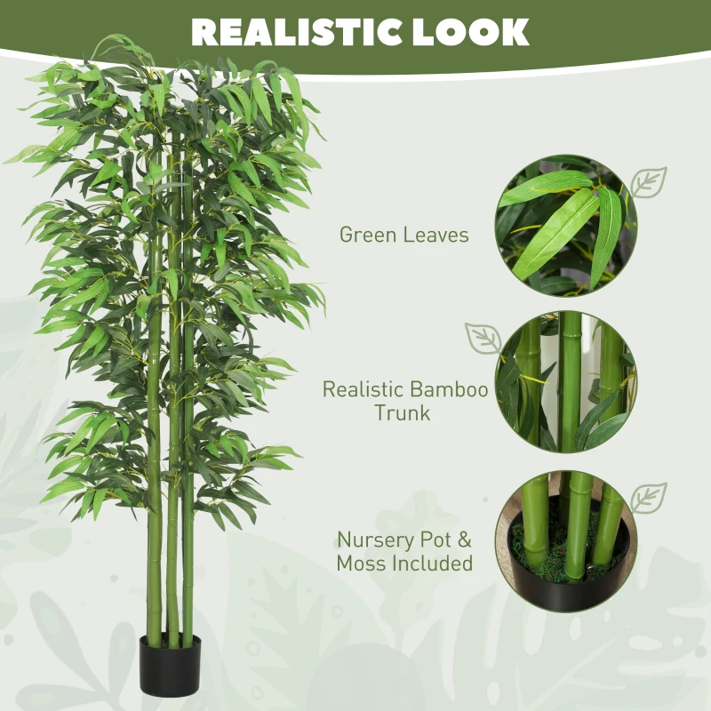 Outsunny 6FT Artificial Bamboo Trees Set of 2, Fake Plants with Nursery Pot for Indoor Decor