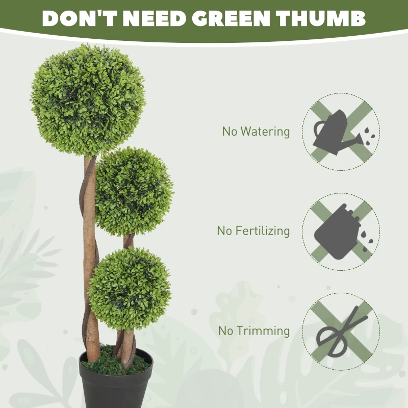 HOMCOM 3FT Potted Fake Plants Set of 2, Artificial Boxwood Topiary Trees, Triple Ball Trees for Indoor and Outdoor, Light Green