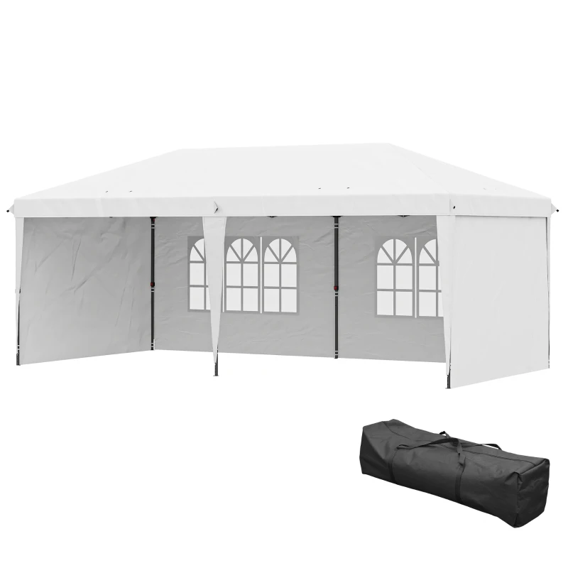 Outsunny 10' x 20' Outdoor Pop Up Canopy Tent Party Tent Instant Shelter W/ Carrying Bag, White
