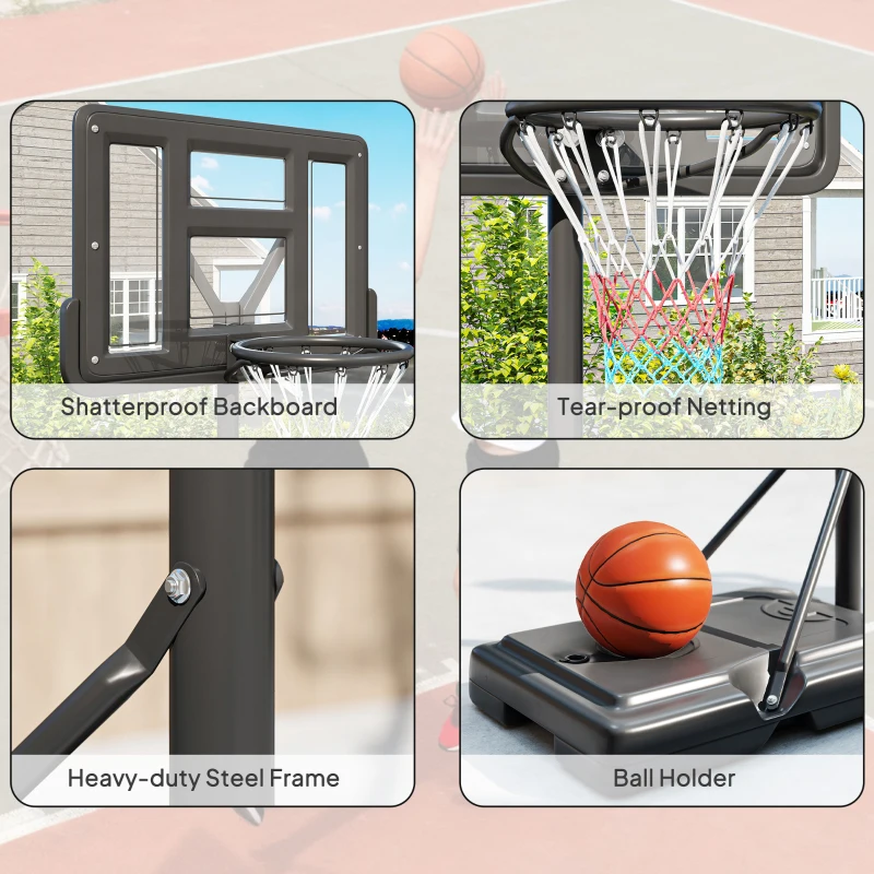 Soozier Portable Basketball Hoop, 7.5-10FT Height Adjustable Swimming Pool Basketball Goal with 43.25" Backboard, Wheels and Fillable Base, for Youth & Adults