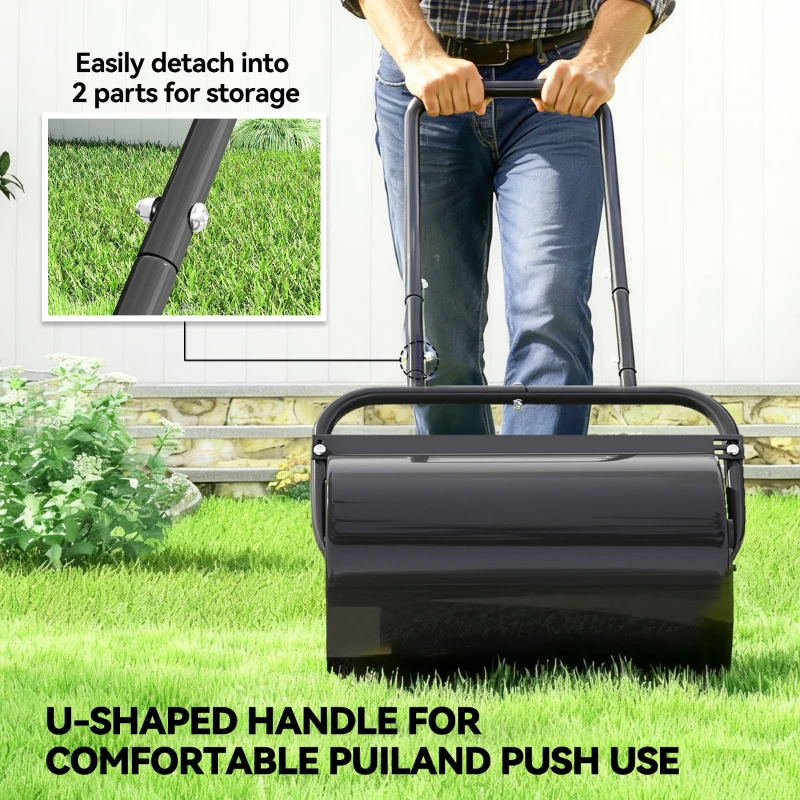 Outsunny 20-Inch Push/Tow Behind Lawn Roller Filled with 10 Gal Water or Sand for Flattening Sod in the Garden, Black