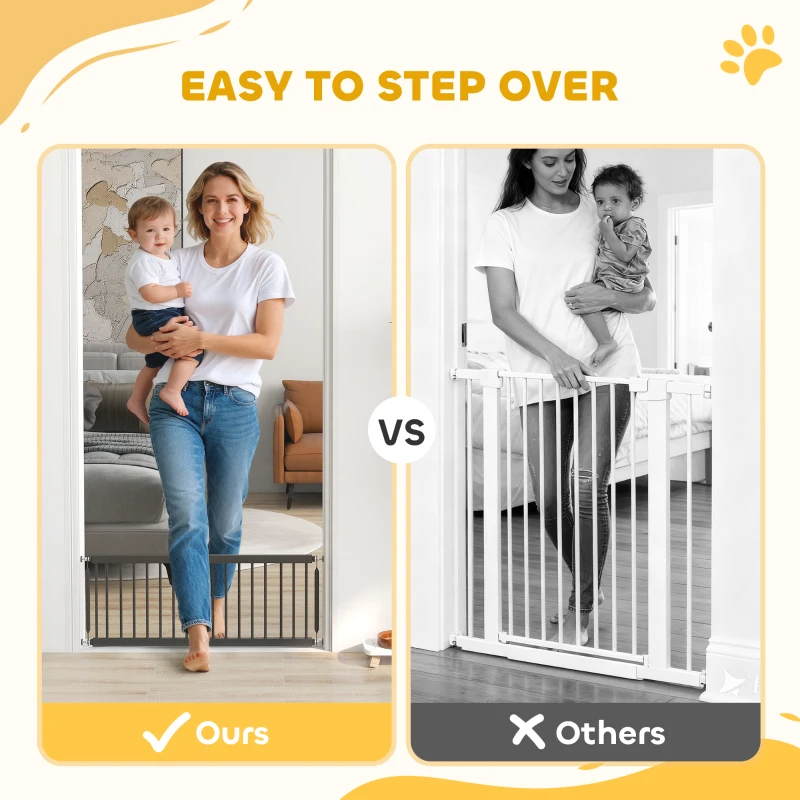 PawHut 26"-37" Dog Gate, Adjustable Pet Gate, Fits 14" Tall with 2 Extension, Pressure Mount Kit for Stairs and Doorways, Black