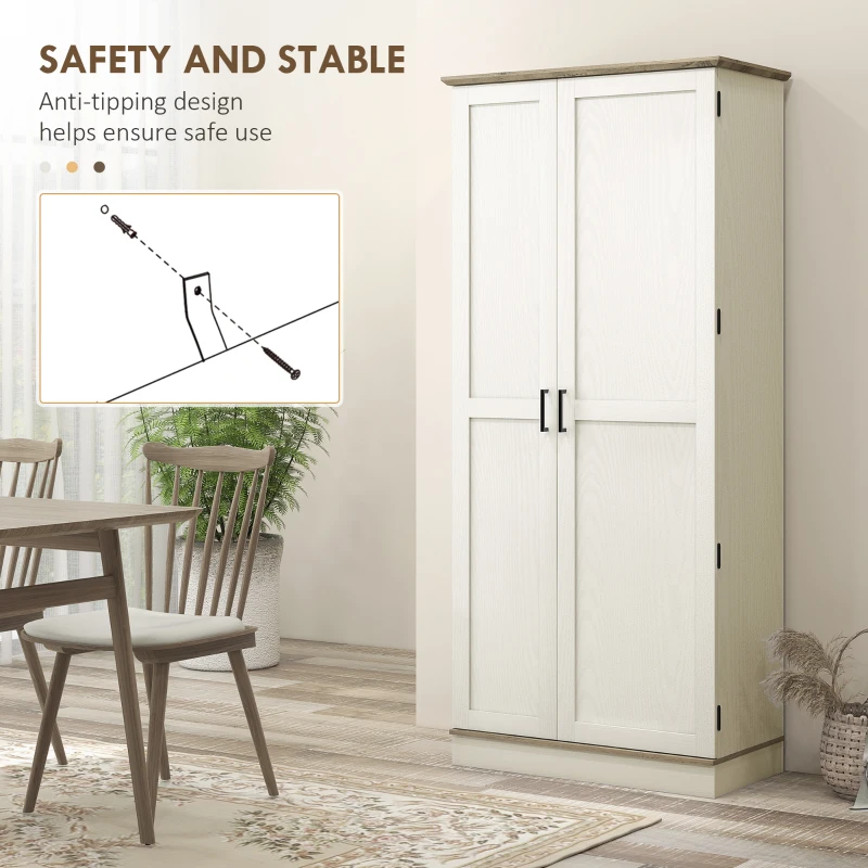 HOMCOM 70" Tall Kitchen Pantry Cabinet with Spice Racks and Adjustable Shelves for Living Room, Dining Room, White