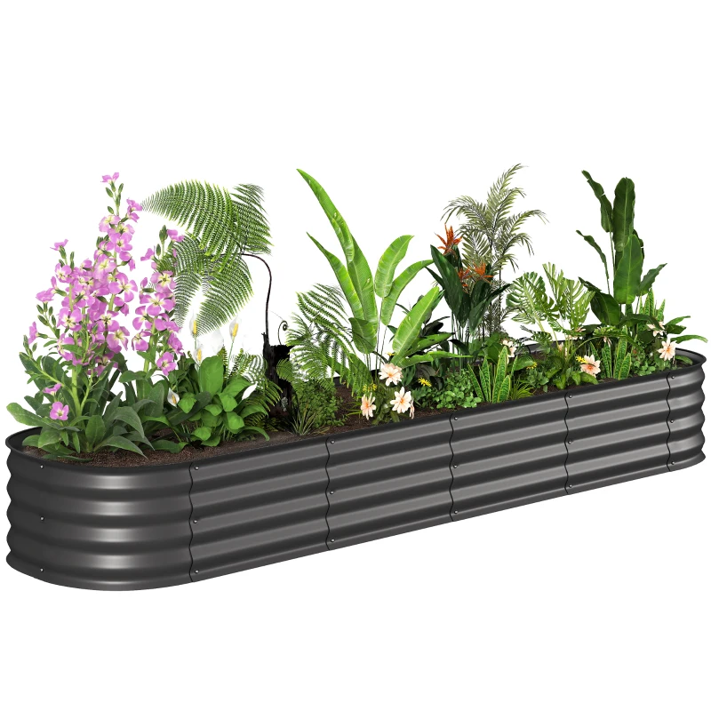 Outsunny 7.9 x 2 x 1ft Galvanized Raised Garden Bed Kit, Metal Planter Box with Safety Edging, Dark Grey