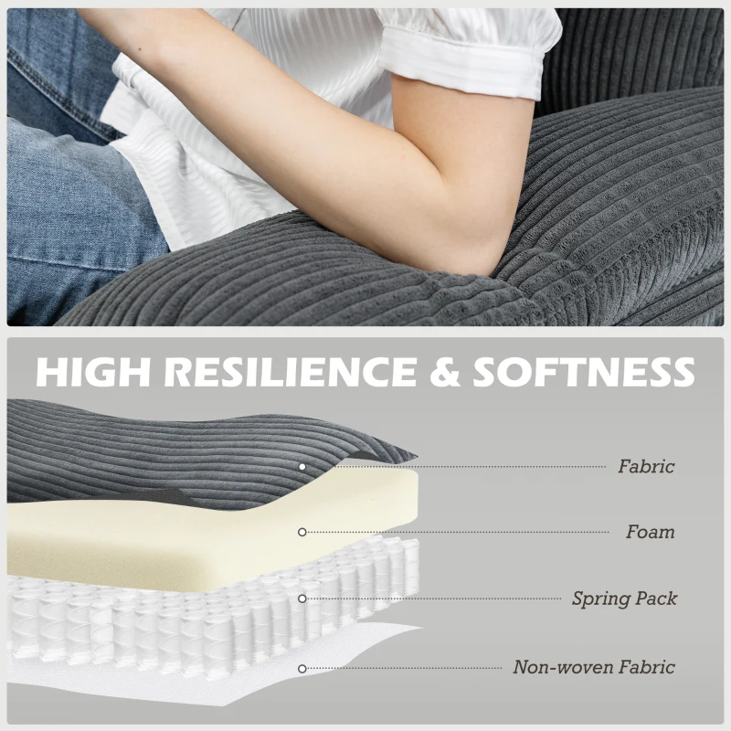 HOMCOM L-Shape Sofa, Modern Sectional Couch with Changeable Chaise Lounge, Pillows and Wooden Legs for Living Room, Dark Grey