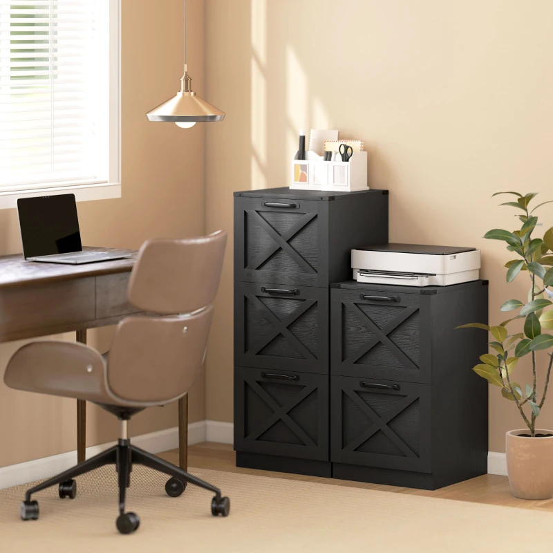 HOMCOM 2 Drawer File Cabinet with Silent Slides, Vertical Farmhouse Filing Cabinet Fits Letter/A4 Size Home Office, Black