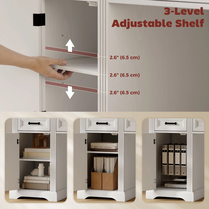 HOMCOM 58" Home Office Desk with Soft-Close Drawers, Farmhouse Executive Desk with File Drawer for Letter Size, White